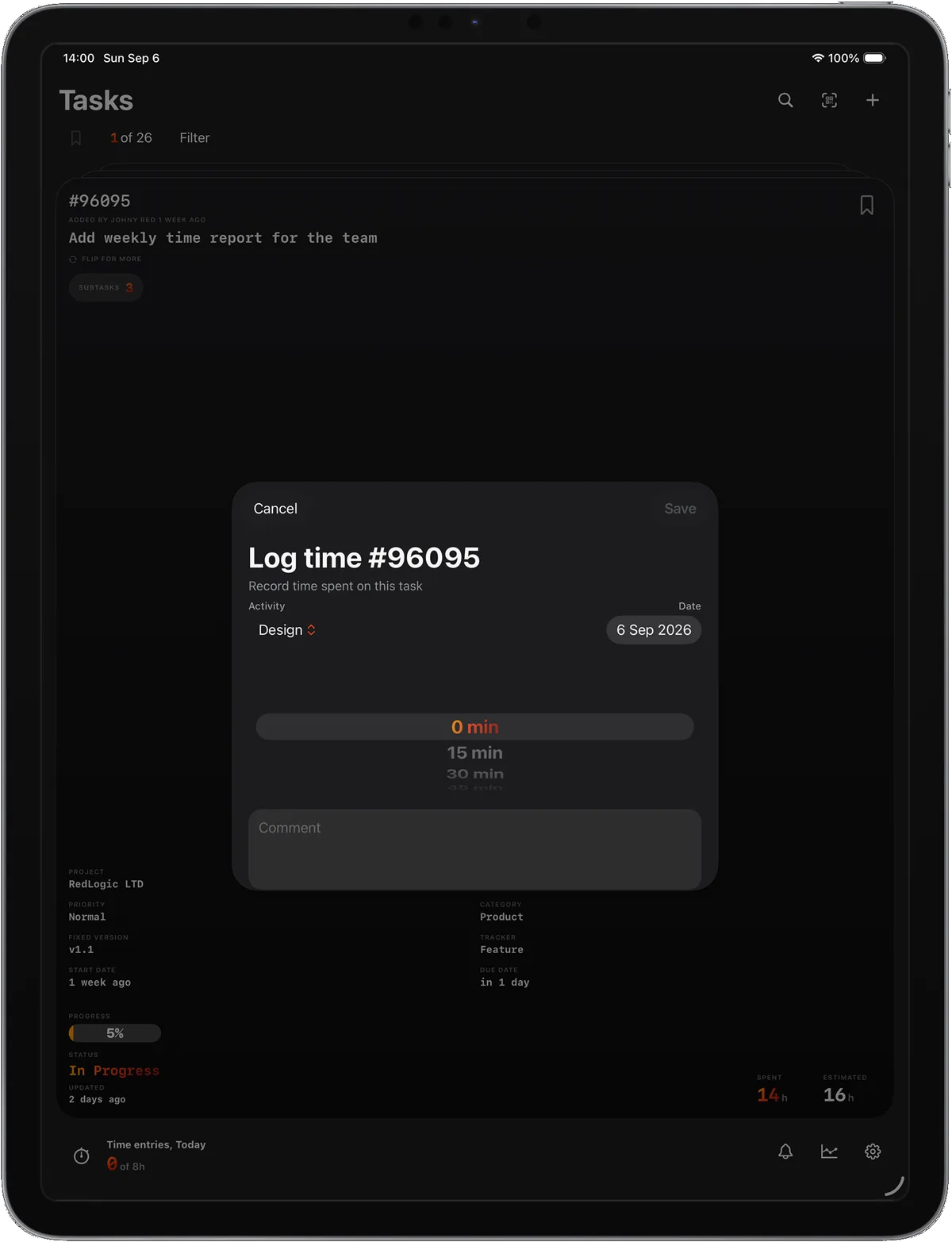 iPad log time sheet